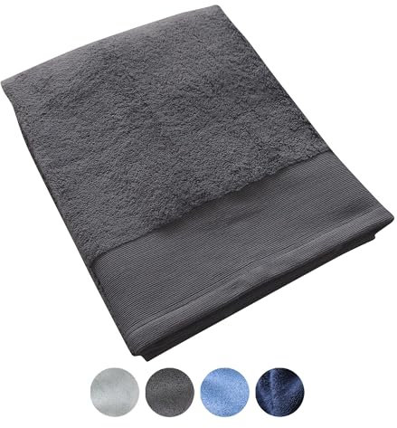 Jean & Len Handtuch aus 100% Bio-Baumwolle, in der Farbe anthrazit, mit Aufhänger, Oeko-TEX und GOTS Zertifiziert, modernes & Zeitloses Design, Handtücher 50x100 cm