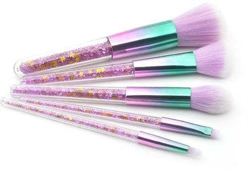 Mobestech 5-Teiliges Make-Up-Pinsel-Set Mit Kristallgriff Kristall-Transparenter Griff Puder-Grundierungspinsel Make-Up-Pinsel-Set Concealer Lidschatten Eyeliner Augenbrauenpinsel (Lila-2)