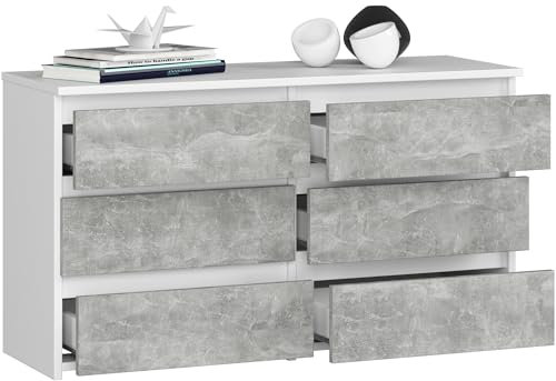 BDW - Kommode mit 6 Schubladen - 100 cm breit, 57 cm hoch - Schrank, Sideboard, Mehrzweck-, Schuhschrank, Schubladenkommode, Aktenschrank - Wohn-, Schlafzimmer, Flur - Weiss/Beton