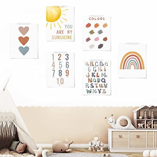 LIYAOLI Wandkunstdruck You Are My Sunshine für Mädchen, Schlafzimmer, Dekoration, Motivationsposter, Zahlen, Alphabet, Poster, Set mit 6 Stück, ungerahmt, 27,9 x 35,6 cm, Boho, Klassenzimmer,