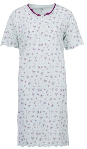 Zeitlos Nachthemd Damen Kurzarm Rüsche mit Blumen Knöpfe M-2XL Knopfleiste Schlafshirt
