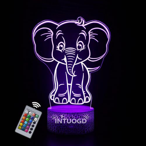 INTUPGD Elefant Nachtlicht für Kinder Mädchen Jungen, 3D Licht Lampe 16 Farbändernde mit Fernbedienung, Geschenke Geburtstag Schlafzimmer Dekor Lampe