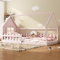 WIZBED Kinderbett Hausbett 90x200, Montessori Bodenbett mit Rausfallschutz und Lattenrost, Holzbett für Jungen und Mädchen, Rosa ohne Matratze