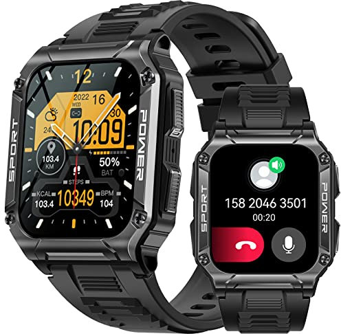 JELLOO Smart Watch militare da uomo (rispondere/effettuare chiamate) 1,95 '' Smartwatch sportivo all'aperto con oltre 100 modalità sportive monitoraggio frequenza cardiaca SpO2 monitoraggio del sonno,