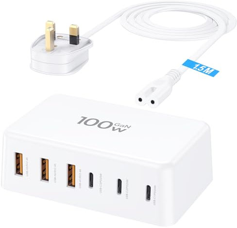 USB C Charger Block 100W GaN 6 Port USB C Charging Station Multi USB Desktop Charger Type C Phone Fast Charge Portable Plug Travel Adapter for iPhone 16 15 14 13 12 11 Pro Max, iPad, Samsung, Pixel