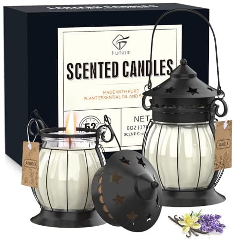 Duftkerzen Geschenke für Frauen, 2 Stücke Candle Langer Brenndauer & Sojawachs Aromatherapie Kerzen Set in Mini-Laterne für Muttertag, Stressabbau, Weihnachten, Geburtstag, Bad,Yoga- Lavendel, Vanille