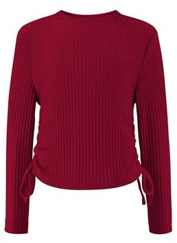 Arshiner Girls Jumpers Drawstring Kids Pullover Slim Round Neck Elegant Sweater Casual Spring Fall Winter Long Sleeve Top for Girls 10-11 Years Wine red