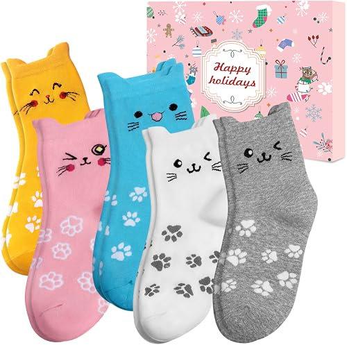 Cat Socks Christmas Gifts for Women - Funny Gifts for Cat Lovers Cute Animal Paw Print Winter Warm Thermal Socks 4-7, Xmas Stocking Fillers for Ladies Mum Wife Teenage Girls Secret Santa Present Ideas