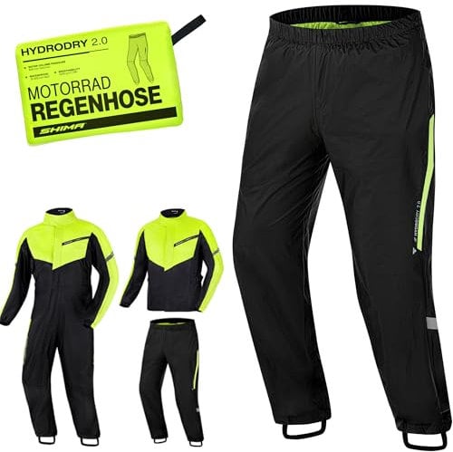 SHIMA HYDRODRY 2.0 Veste Pantalon Moto Imperméable Homme Femme pour Combinaison Ensemble Respirant Réfléchissant Vetement Tenue Eau Protection (Pantalons Unisex, Fluo, XS)