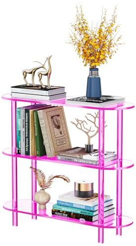 solaround Table Console en Acrylique, Etroite Transparente, Étagère Bibliothèque, Table d'Appoint (3 Niveaux Rose)