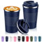 Volhoply 380ml 13oz Stainless Steel Insulated Travel Coffee Mug with Fip Lid Bulk 2 Pack,Reusable Double Wall Vacuum Metal Coffee Cup,Portable Leak Proof Tumbler for Hot & Cold Drinks(Navy,2)