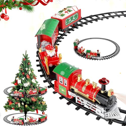 YeahBoom Tren Juguete para Niños,Juego de Tren eléctrico para Colgar en el árbol de Navidad,Tren eléctrico Infantil con Sonidos,Conjunto Navideño de Vías,Tren de Navidad Eléctrico (18P)