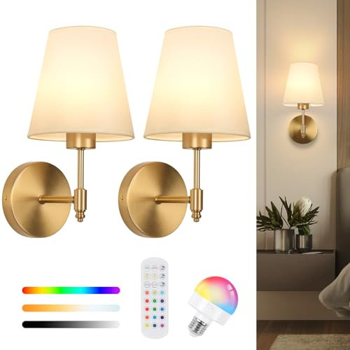 Battery Operated Wall Lights,Rechargeable Wall Lights with 5000mAh Dimmable Detachable Charging Bulbs and Remote,3 Color Temperature Wireless Wall Light for Living Room Bedroom Hallway(2 Pack)