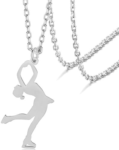 VASSAGO Schlittschuh Halskette für Damen Teenager Eiskunstlauf Halskette Sport Liebhaber Anhänger Halskette Skate Liebhaber Schmuck Geschenke (Silber-2)