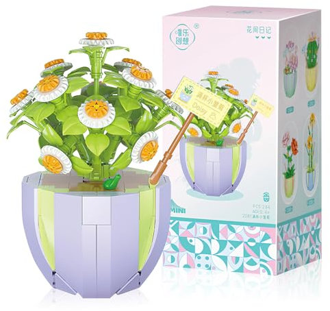 Darryy Blumenstrauß Baustein mit Exquisiten Verpackungsboxen, Blumen Bausteine Set, Home Deko, Zimmerdeko, Geschenk für Frauen und Männer, Botanik-Kollektion (Gänseblümchen)