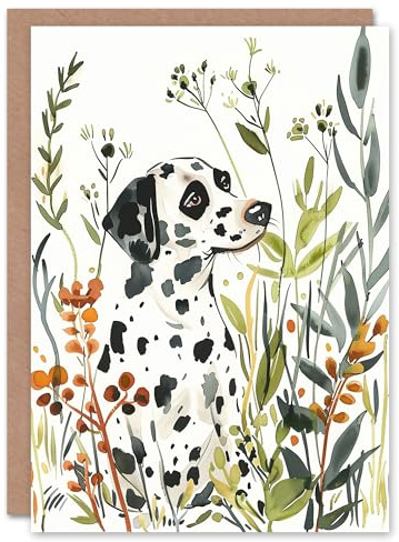 Artery8 Dalmatian in Field Plants Dog Lover Watercolour Blank For Him Or Her Art Birthday Card
