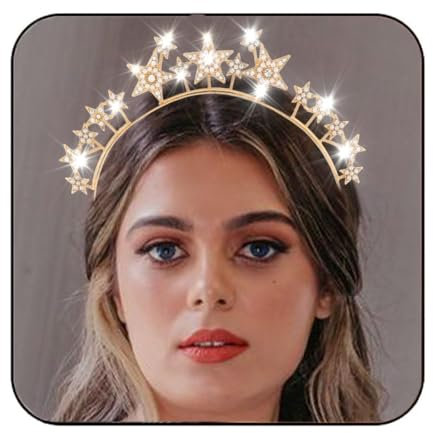 Stern Stirnband, Haarschmuck Sterne, Haarreifen Stern Glitzer, Stirnband Stern mit Strasssteinen, für Damen und Mädchen Karneval Fasching, Hochzeit, Geburtstag Party Kostüm (GoldF)