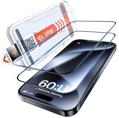 LK 2 Pack for iPhone 15 Pro Screen Protector, Auto Dust-Elimination 2 HD Tempered Glass Screen Protector 9H Hardness, Anti-Scratch Protector, HD Clear Full Coverage Protection No Bubbles No Dust