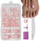 False Toenails Set - 120pcs French Tip Toe Nails - 12 Sizes Nude Pink Color Fake Toe Nails - Short Square Stick on Toenails - Natural Glossy Press on Toe Nail with Glue and File for Women Daily Wear