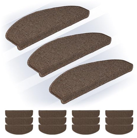 Relaxdays Tappetini Antiscivolo Scale Interne, Set 15 Tappeti Adesivi Gradini, 65x24 cm, Strisce Coprigradini, Marrone, Plastica