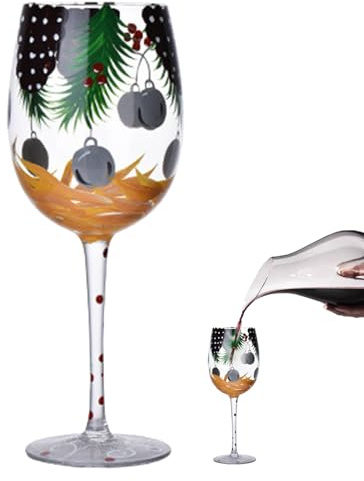 Copas navideñas, copas de vino navideñas | Papá Noel Árbol de Navidad Agujas de pino Copas de vino tinto, Centro de mesa pintado a mano, decoración para taza de beber, para v