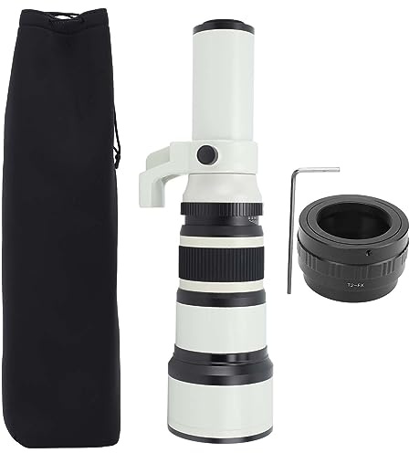 500mm F6.3 Objectif Téléobjectif à Focale Fixe avec Mise au Point Manuelle & Adaptateur T2 FX - Haute Précision, Contraste Optimal pour Photographie Animalière et Nature (Blanc)