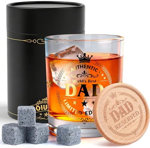 Gifts for Dad, 8Pcs Personalised Whiskey Glass for Dad, Father Pint Glass Gift Exquisite Box, Luxurious Whiskey Glass Gift Suitable for All Drinks, Father Gifts from Daughter for Birthday Christmas