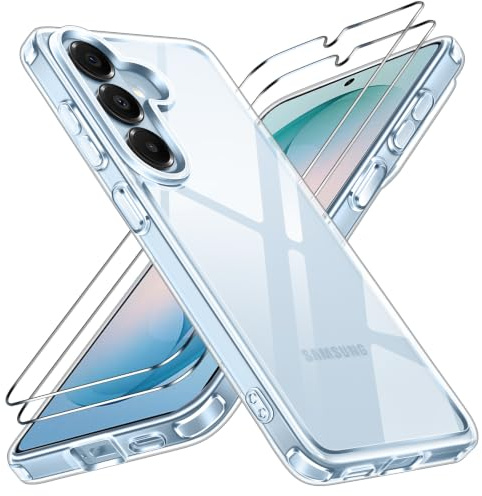 ivoler Nie Vergilbung Klar Hülle für Samsung Galaxy S26 5G, 1 Handyhülle mit 2 Stück Panzer Schutz Glas, [Militärischer Schutz] Stoßfest Transparent Schutzhülle Dünn Durchsichtige Case