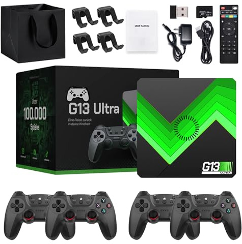 Ruileyou Retrowave G13 Ultra 100,000 Games, G13 Pro Game Box 4K, Plug and Play Video Game Console, Einschließlich Deutsch und Anderer Sprachen, Experience Childhood (64G (4 Gamecontroller))