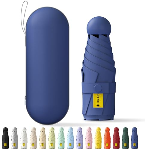 FWHFNB Mini Regenschirm,6 Rippen Tragbarer Reiseschirm mit Kapselhülle,Uv-Regenschirm,kleiner kompakter,für Erwachsene Kinder