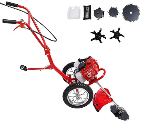 HUOMMGS 2 In 1 Motorsense Benzin & Gartenfräse Benzin mit Unkrautmesser & Lockermesser 49CC 1500W Rasentrimmer 2 Takt Luftgekühltermotor Hand Motorhacke mit Handzugstart Handrasenmäher