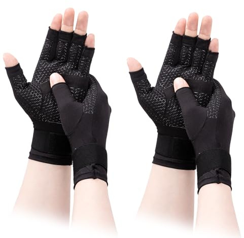 JLFDLLYYZQ 2 Paar Kupfer Arthrose Handschuhe mit verstellbaren Riemen (S) | Elastische Kompressionshandschuhe, Trainingshandschuhe, geeignet bei Arthritis, Handgelenkstütze und Karpaltunnelsyndrom