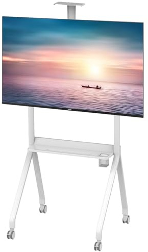Mobile TV Cart with Wheels for Flat/Curved TVs 42-120 Inches, Height Adjustable 50-60 Inches, Portable Monitor Stand Supports Up to 120kg/150kg, White Finish