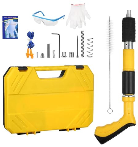 Cloueur Beton Sans Fil,Pistolet à Clous Cloueuse Pneumatique Kit,Pistolet à Clou Manuel avec 5 Niveaux de Réglable,Pistolets à Ongles Portable,Lunettes Gants (Sans clous-Jaune)