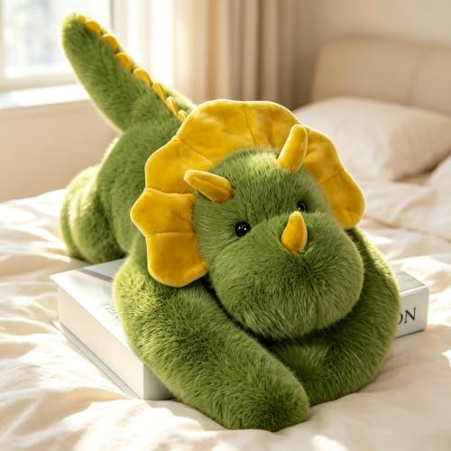 TRAVELKNOT Mittelgroß Gewichtstiere Triceratops Kuscheltier, 0.42KG 45CM | Niedliches dino kuscheltier, realistic weich stofftier, geburtstagsgeschenk für kinder jungen mädchen, heimdekoration, kissen
