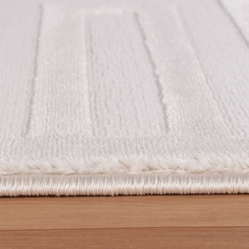 KADIMA DESIGN Moderner Teppich Skulpturales 3D-Muster Pflegeleicht Zeitlos Waschbar Strapazierfähig Robust Creme 140x200 cm Esszimmer Wohnzimmer Fußbodenheizung geeignet Oeko-TEX | ILLER