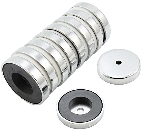 Ferrit - Topf - Magnet Für Kunst, Kunsthandwerk, Modellherstellung - 50mm Durchmesser x 10mm Dickes x 8,5mm Loch - 15,8kg Zug - Pack von 10