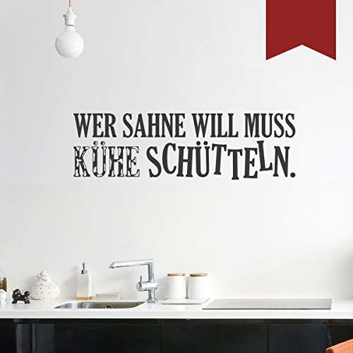 WANDKINGS Wandtattoo Wer Sahne Will muss Kühe schütteln 50 x 14 cm dunkelrot - erhältlich in 33 Farben