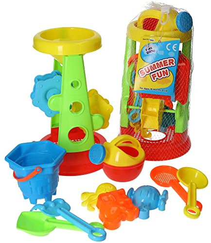 Summer Fun Sand and Water Play Set, Beach Toys with Tower, Bucket and Tools, Ages 18+ Months - Waterwheel Beach Set
