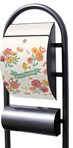 Banjado® Stand Briefkasten in Hammerschlag-Optik in Größe 150x47x22cm mit Motiv WT Vintage Flower - Briefkasten mit Standfuß/Postkasten freistehend als Standbriefkasten mit Zeitungsfach