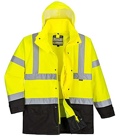 Portwest S768 Executive 5-in-1 Jacke 7 Taschen Stehkragen Langarm Baumwolle | Gelb/Schwarz, L, EN ISO 20471 Klasse 3, EN 342, Klettverschluss und Verdeckte Kapuze, Vielseitig Anpassbar, Business