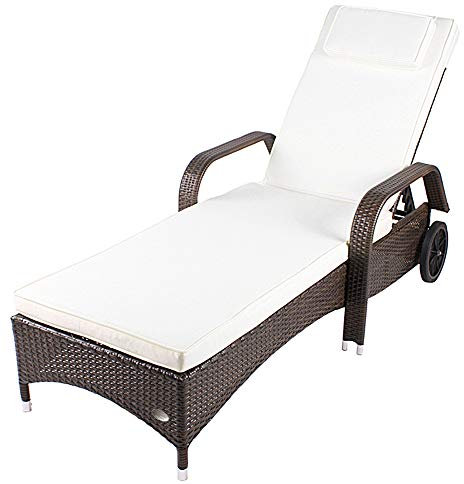 RS Trade Sonnenliege Toscana Braun - Outdoor Liege mit beständigem Poly-Rattan-Geflecht - verstellbare Rückenlehne - Armlehnen & breite Liegefläche - inkl. Kopfteil und Auflage