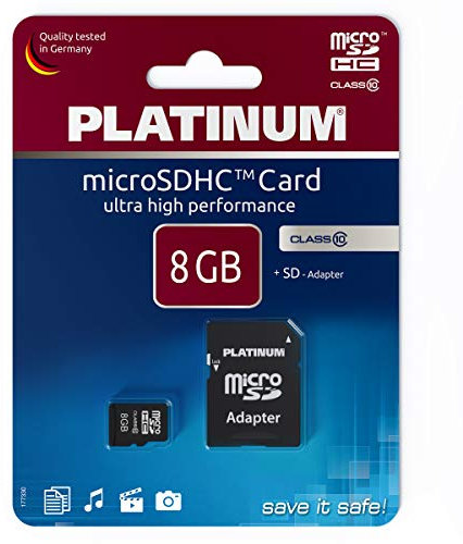 PLATINUM High Speed microSDHC Karte 8GB Class 10 UHS-I U1 Speicherkarte inkl. SD Adapter - Micro SD Karte für Smartphone, Tablet, Kamera 177330