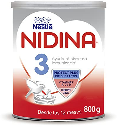 Nestlé NIDINA 3 Leche de crecimiento en polvo para bebés a partir de 12 meses, bote de 800g