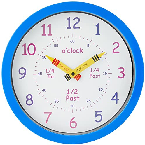 Unity 25 cm Orologio da Parete Henley per Bambini, impara l'ora, Blu