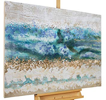 KunstLoft Leinwandbild | 100% HANDGEMALT | 100x75cm | Gemälde 'Layers of Ages' | Abstrakt | Blau Beige | Wandbild Wohnzimmer