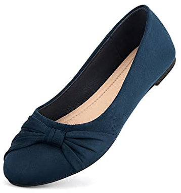 MaxMuxun Klassische Damen Ballerinas Party Schuhe Schleife Freizeit Schuhe Dunkelblau Blau Größe 36 EU