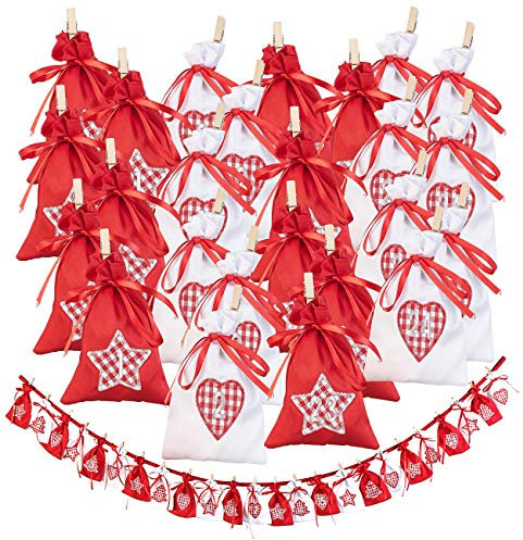 infactory Adventskalender Girlande zum Befüllen: Adventskalender-Girlande mit 24 XL-Säckchen, 15 x 10,5 cm, 185 cm lang (Adventskalender zum Befüllen, Weihnachtskalender, Weihnachtsmann)