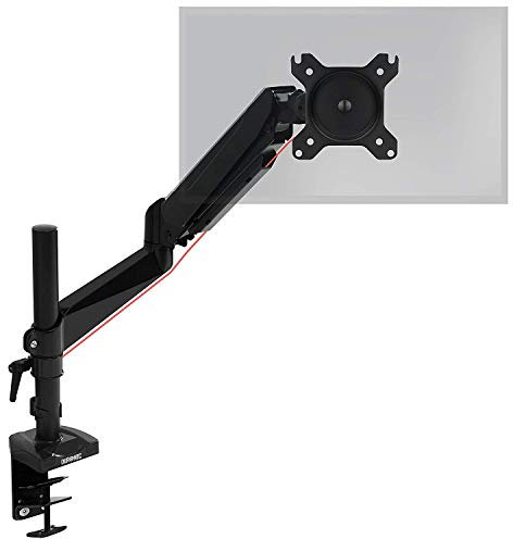 Duronic Gas-Powered Monitor Arm Stand DMG51X2 | Single PC Desk Mount | Height Adjustable | For One 15-27 Inch LED LCD Screen | VESA 75/100 | 8kg Capacity | Tilt -90°/+85°, Swivel 180°, Rotate 360°