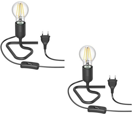 ledscom.de 2 Stück Tischlampe TRIN schwarz mit Stecker und Schalter inkl. E27 Lampe 1020lm weiß, 3-Stufen Dimmen ohne Dimmer mit Lichtschalter